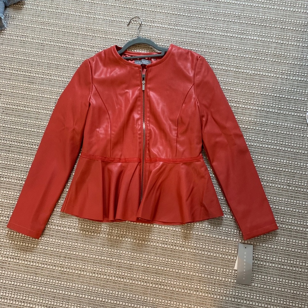 coral color leather bagatelle jacket new with tags